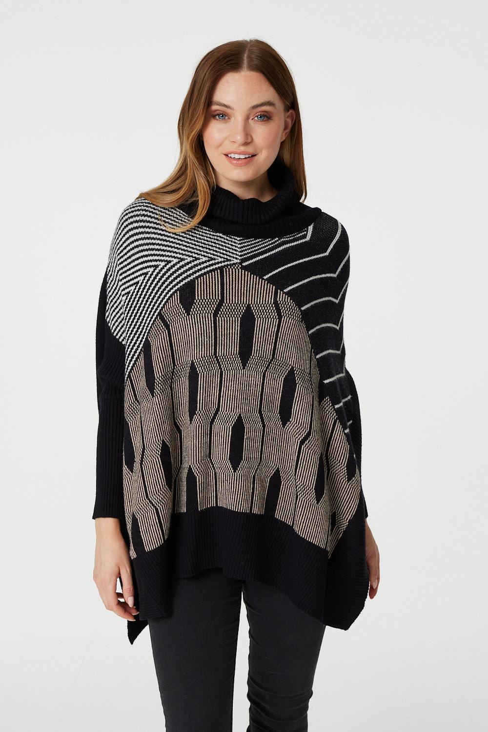 Black | Striped Roll Neck Hanky Hem Jumper