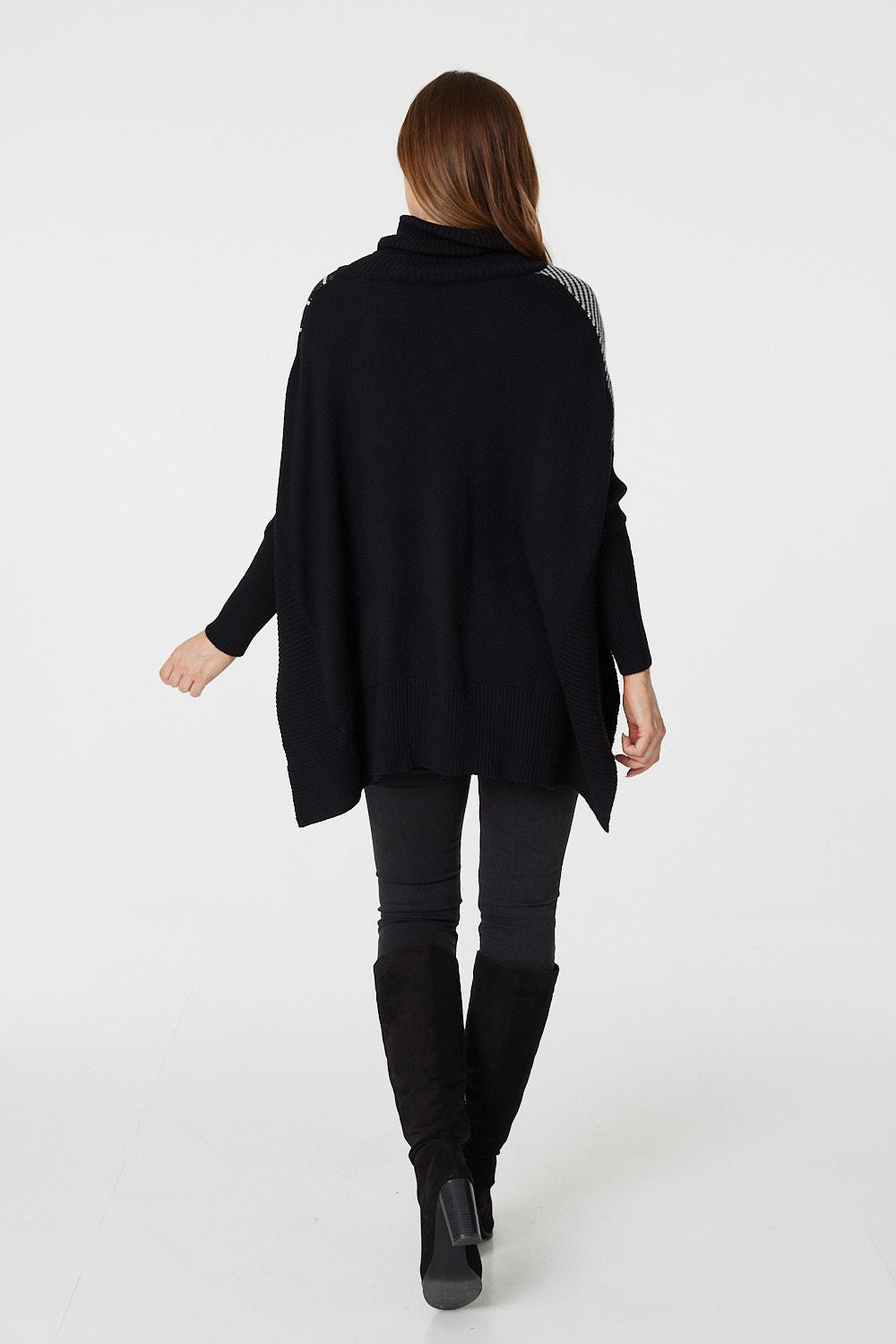 Black | Striped Roll Neck Hanky Hem Jumper