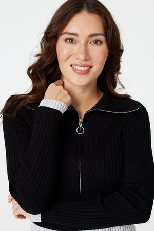 Black | Colour Block Zip Front Jumper