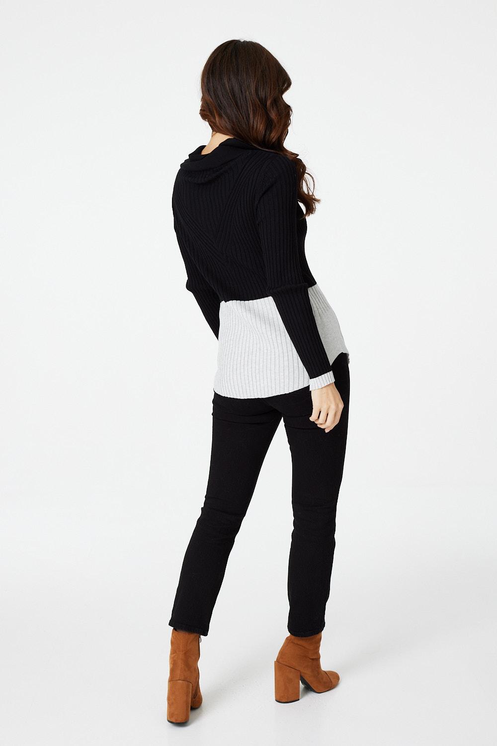 Black | Colour Block Zip Front Jumper