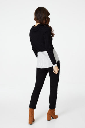 Black | Colour Block Zip Front Jumper