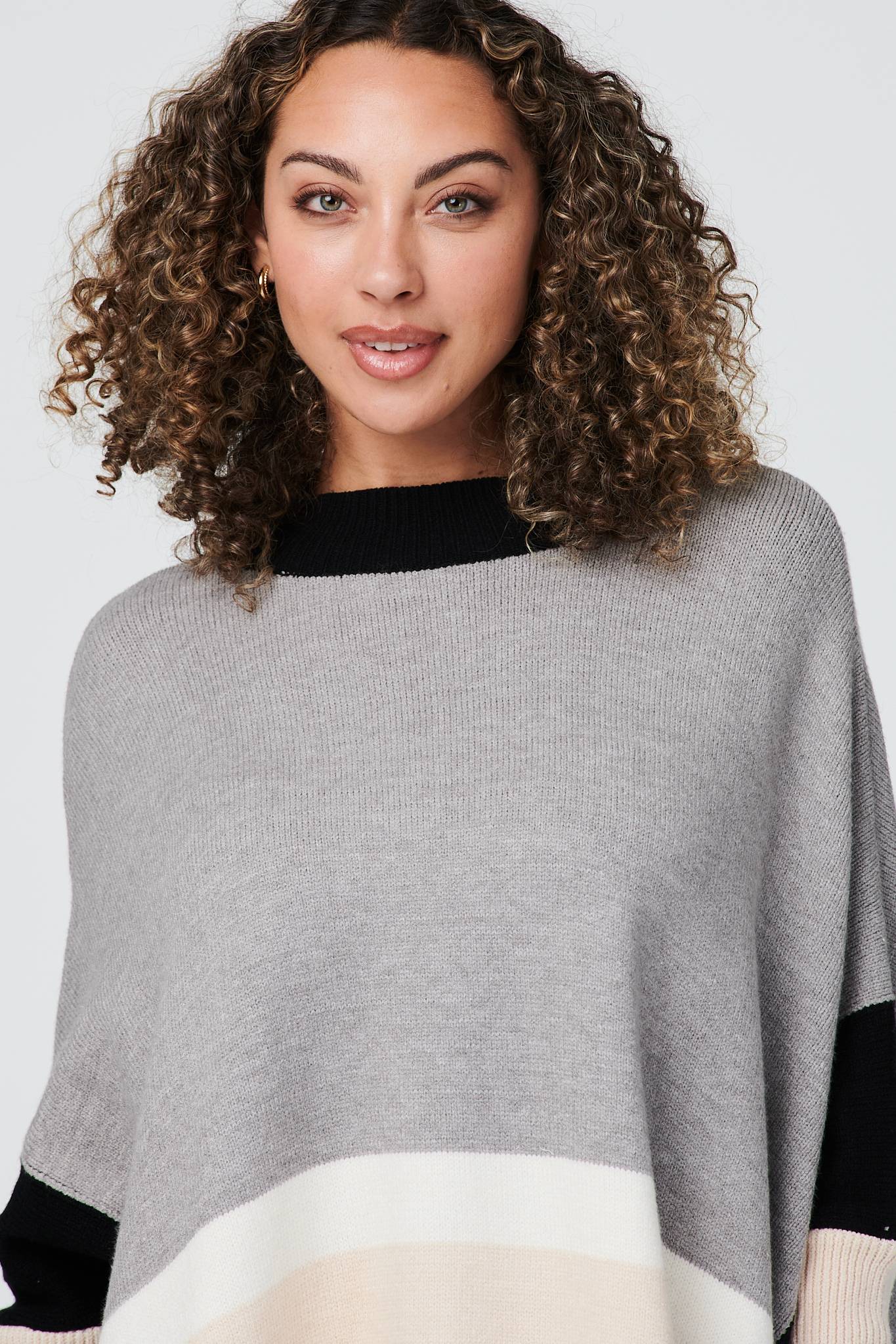 Grey | Striped High Neck Oversized Jumper