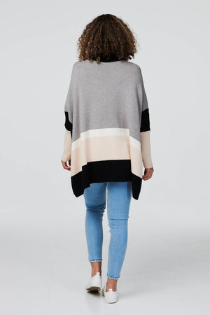 Grey | Striped High Neck Oversized Jumper