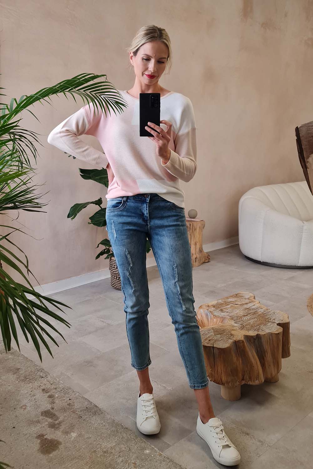 Pink | Colour Block Slouchy Knit Jumper