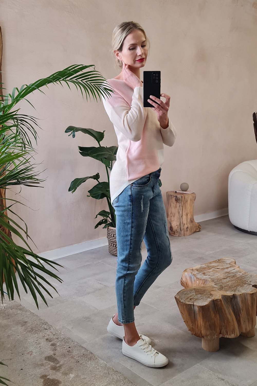 Pink | Colour Block Slouchy Knit Jumper