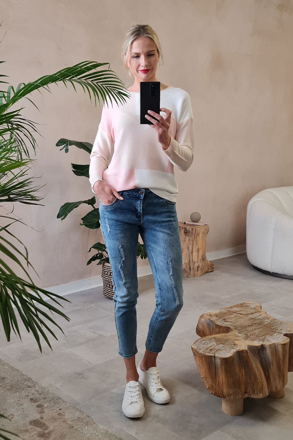 Pink | Colour Block Slouchy Knit Jumper