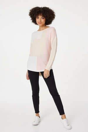 Pink | Colour Block Slouchy Knit Jumper