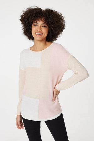 Pink | Colour Block Slouchy Knit Jumper : Model is 5'8"/172 cm and wears UK8/EU36/US4/AUS8