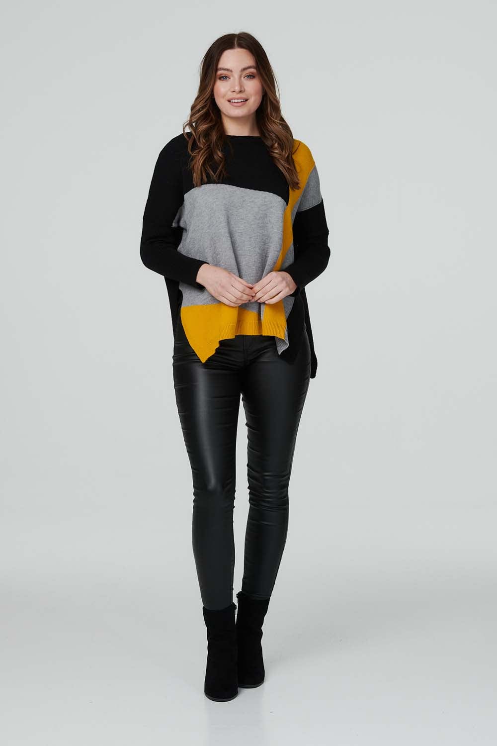 Black | Colour Block Hanky Hem Jumper