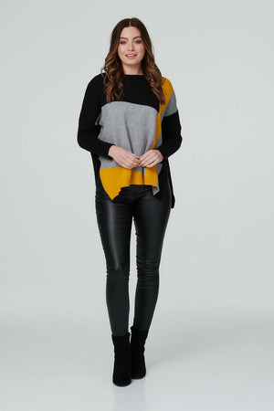 Black | Colour Block Hanky Hem Jumper