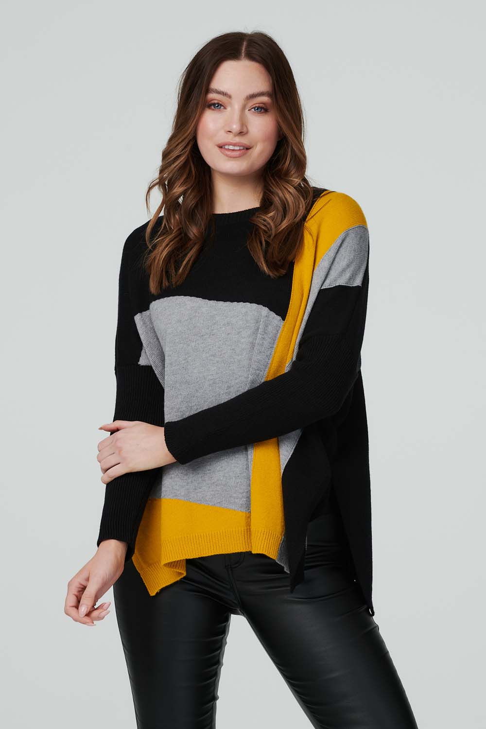 Black | Colour Block Hanky Hem Jumper