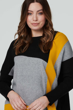 Black | Colour Block Hanky Hem Jumper