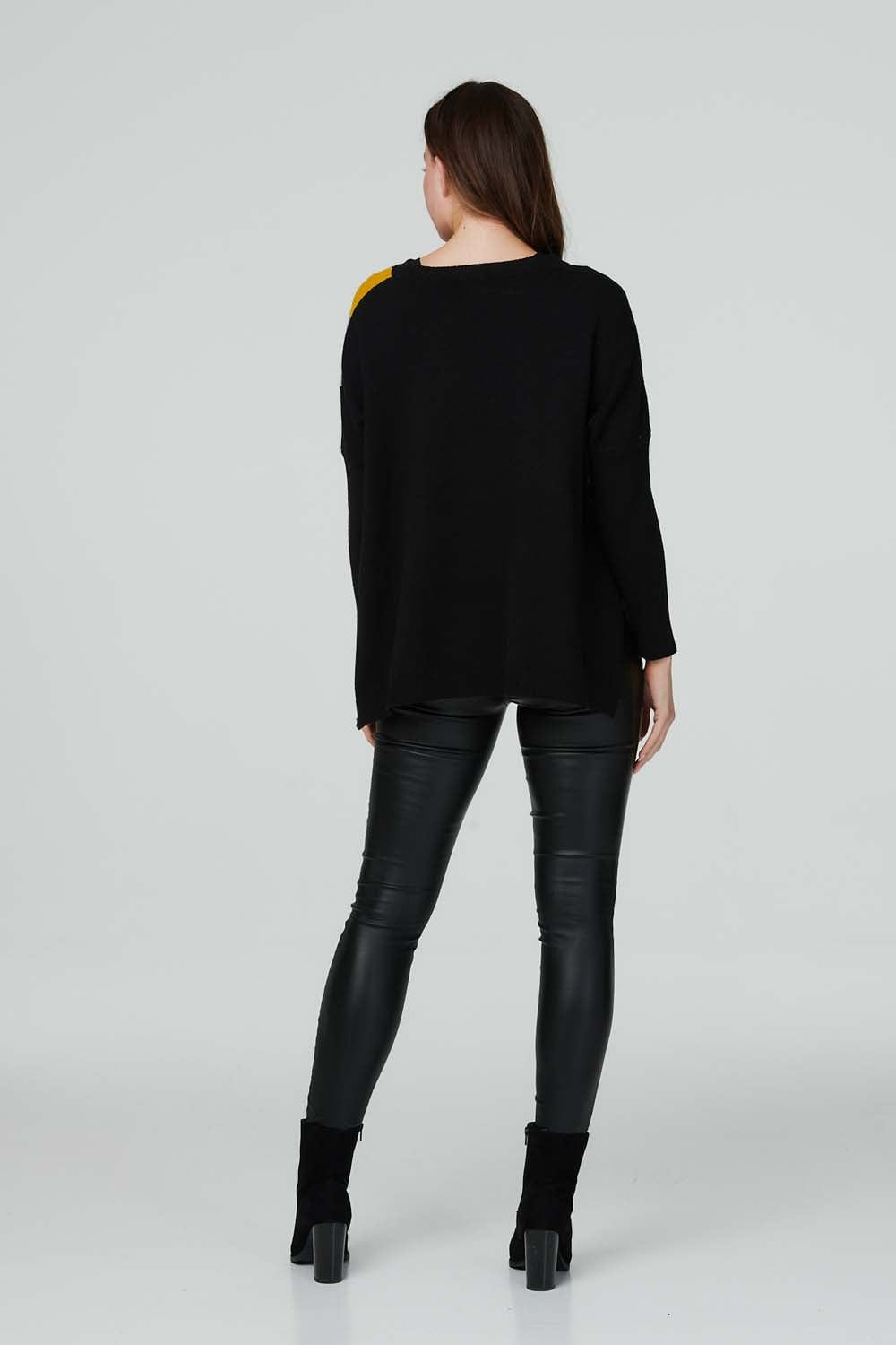 Black | Colour Block Hanky Hem Jumper