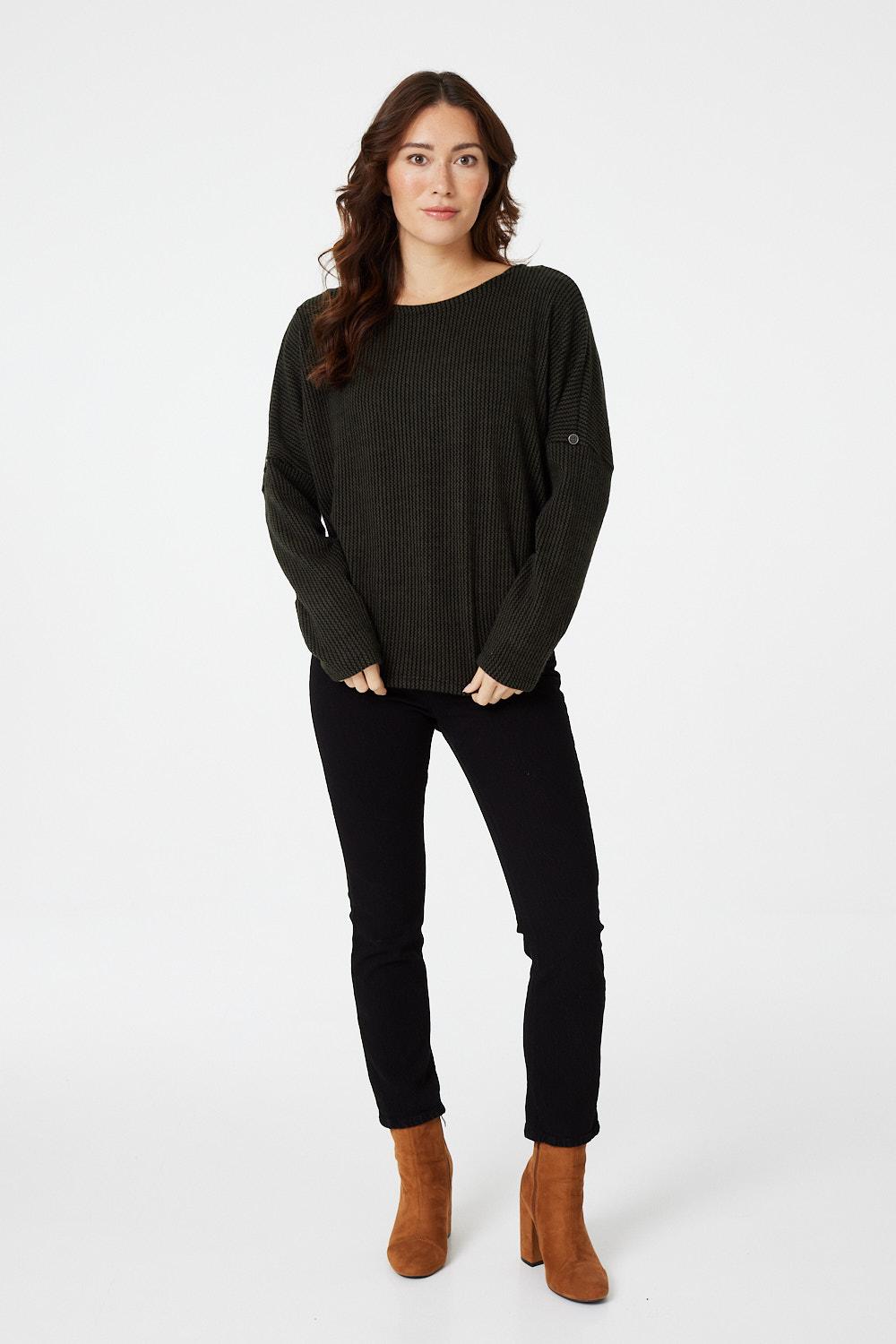 Khaki | Round Neck Slouchy Knit Jumper