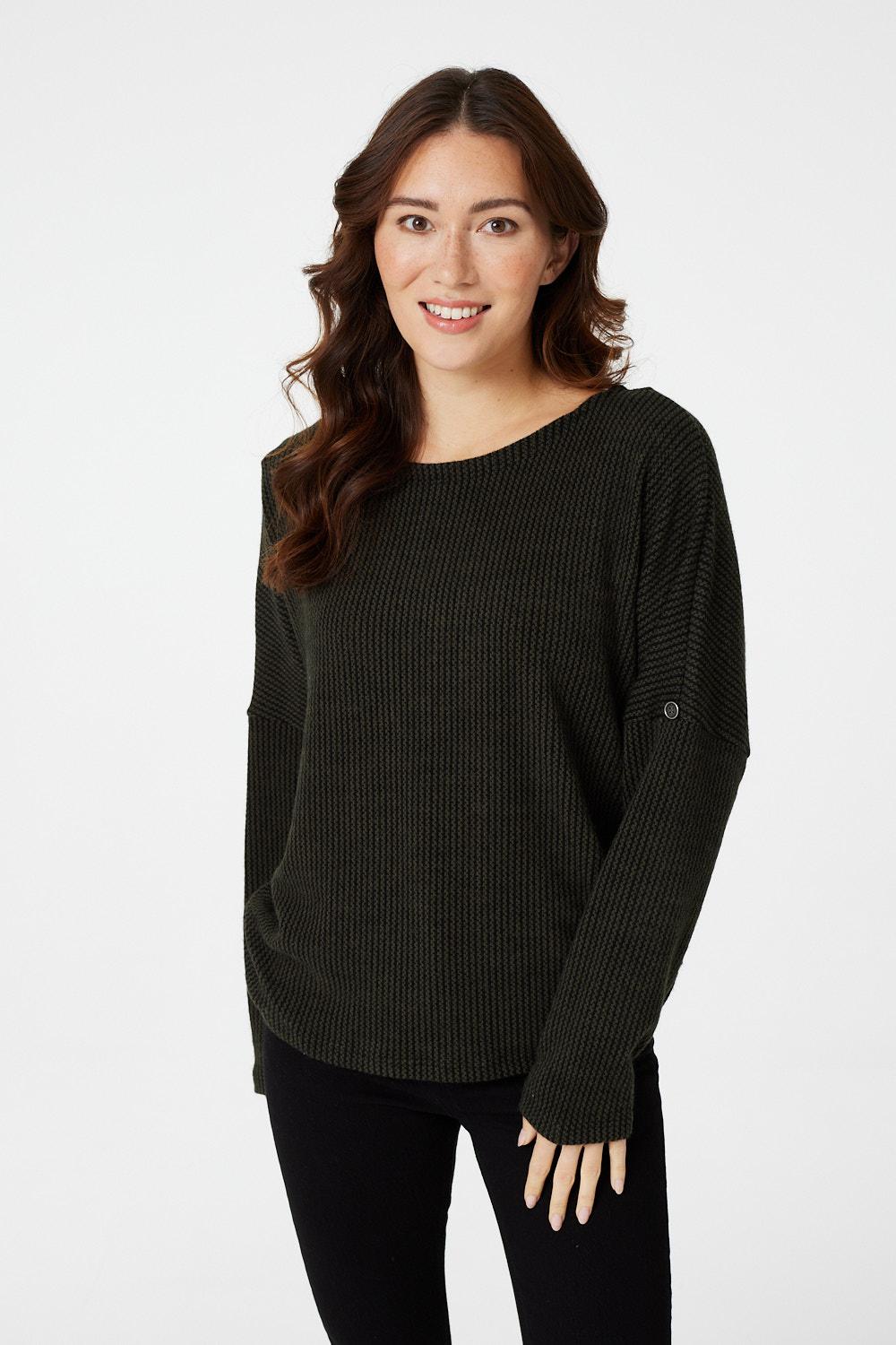 Khaki | Round Neck Slouchy Knit Jumper