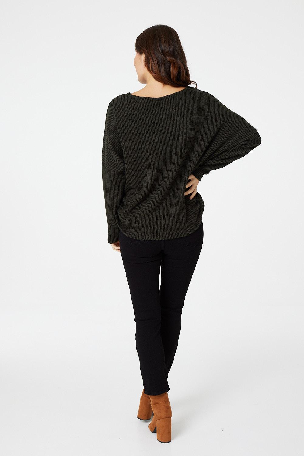 Khaki | Round Neck Slouchy Knit Jumper