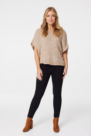 Beige | V-Neck Batwing Sleeve Jumper