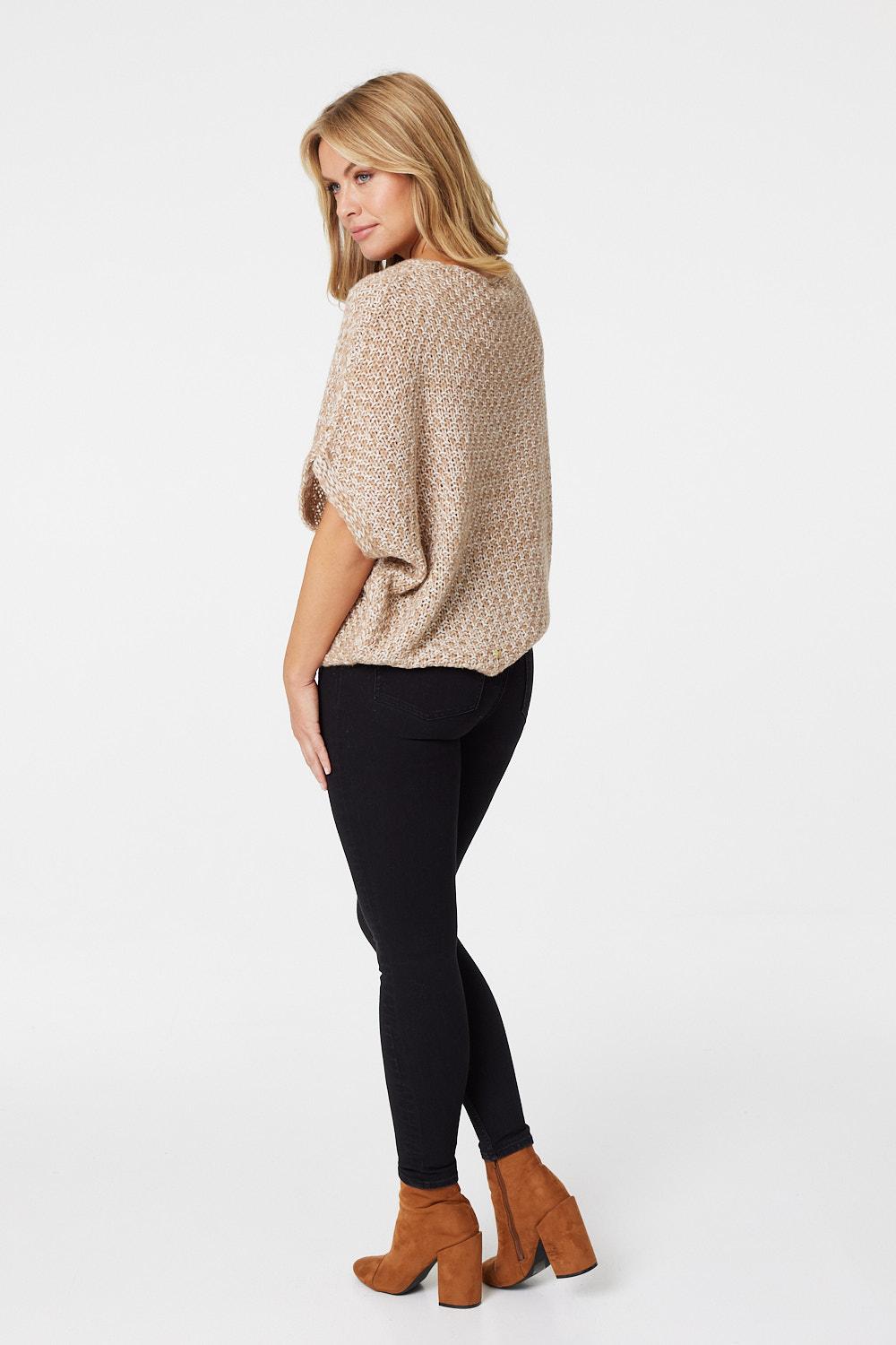Beige | V-Neck Batwing Sleeve Jumper