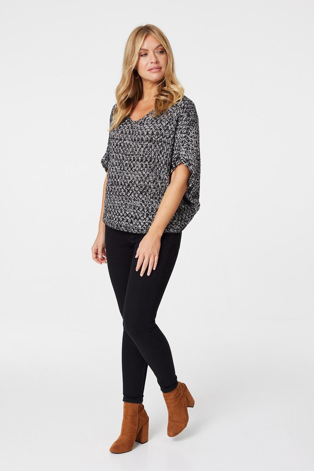 Black | V-Neck Batwing Sleeve Jumper