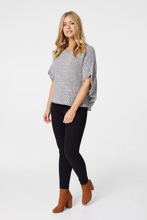 Grey | V-Neck Batwing Sleeve Jumper