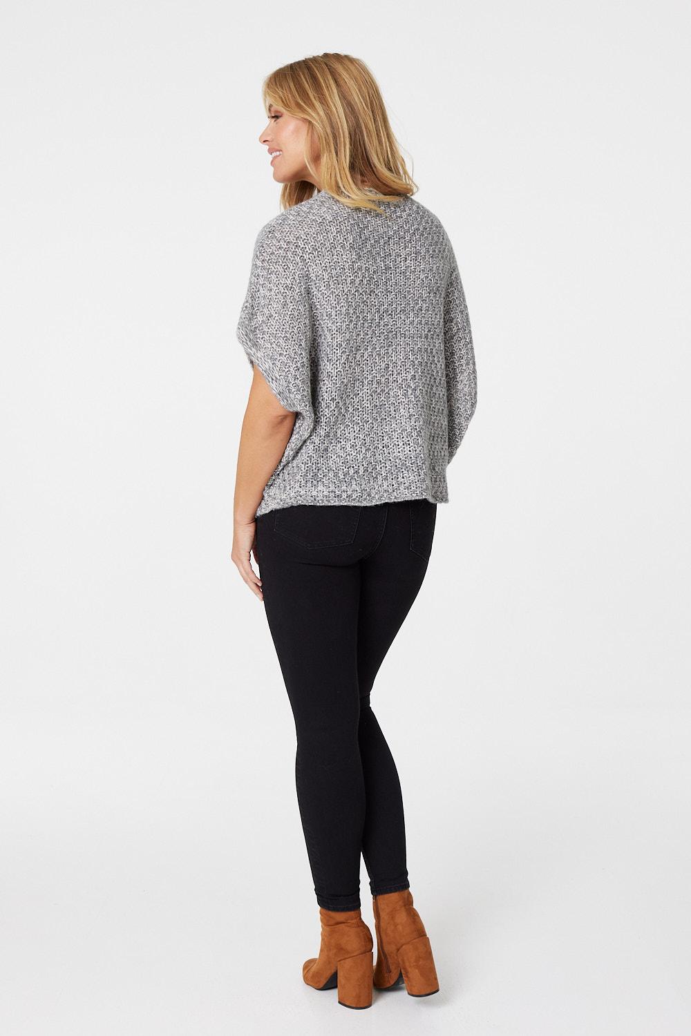 Grey | V-Neck Batwing Sleeve Jumper