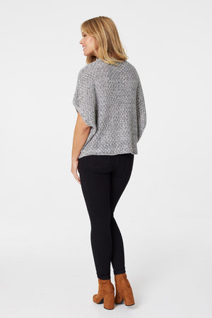 Grey | V-Neck Batwing Sleeve Jumper