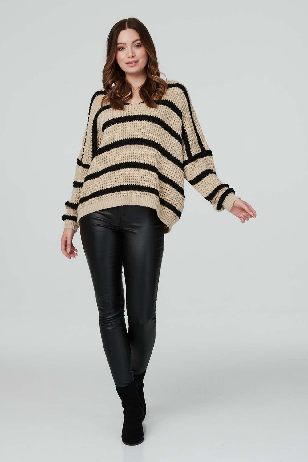 Stone | Striped Slouchy Knit Jumper