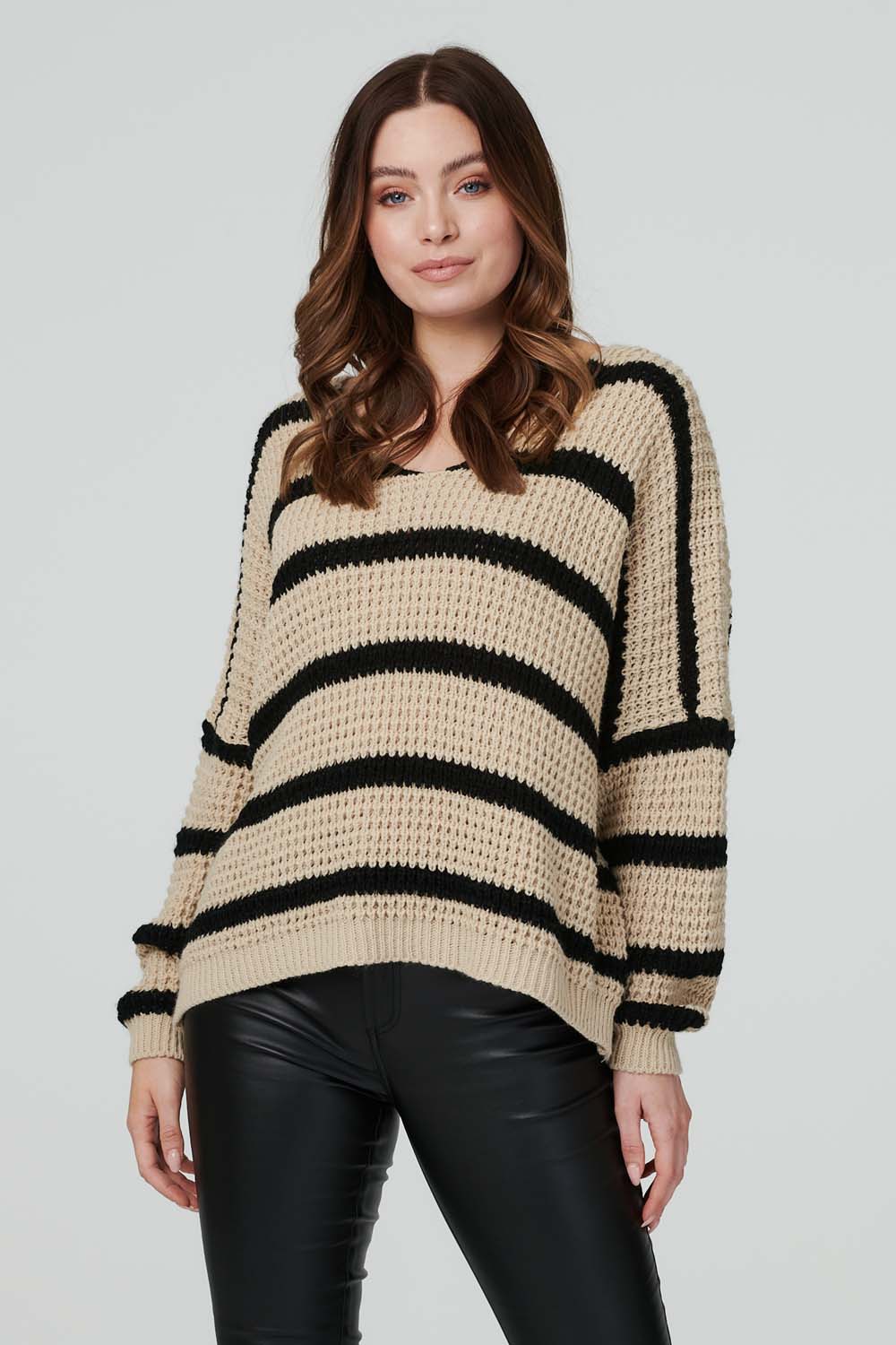 Stone | Striped Slouchy Knit Jumper