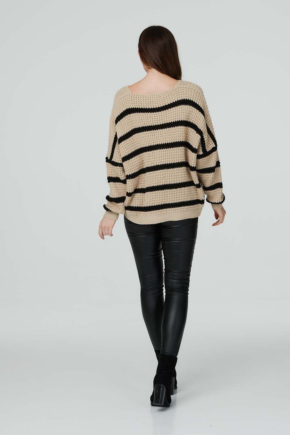 Stone | Striped Slouchy Knit Jumper