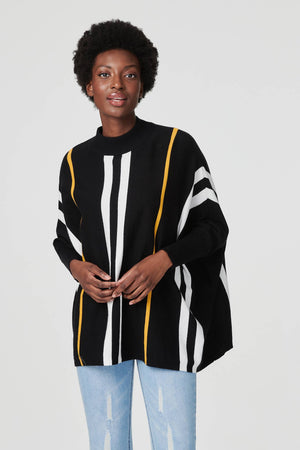 Black And White | Vertical Striped High Neck Jumper : Model is 5'8.5"/174 cm and wears UK8/EU36/US4/AUS8