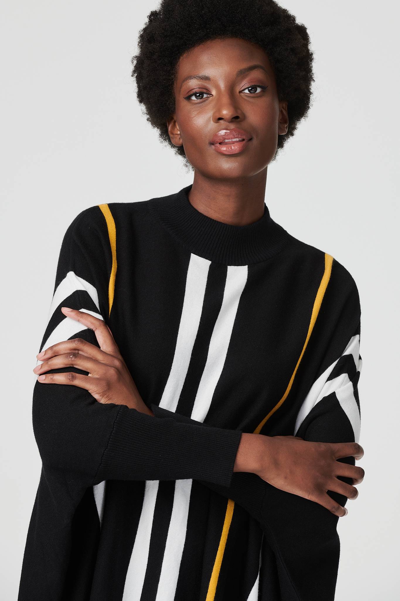 High neck black and white striped top online