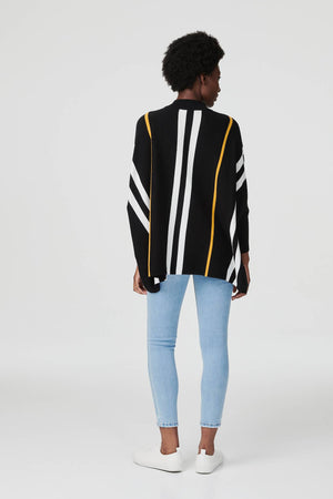 Black and white vertical striped cardigan top