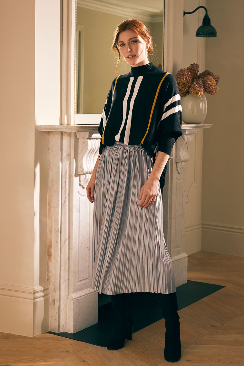 Black And White | Vertical Striped High Neck Jumper