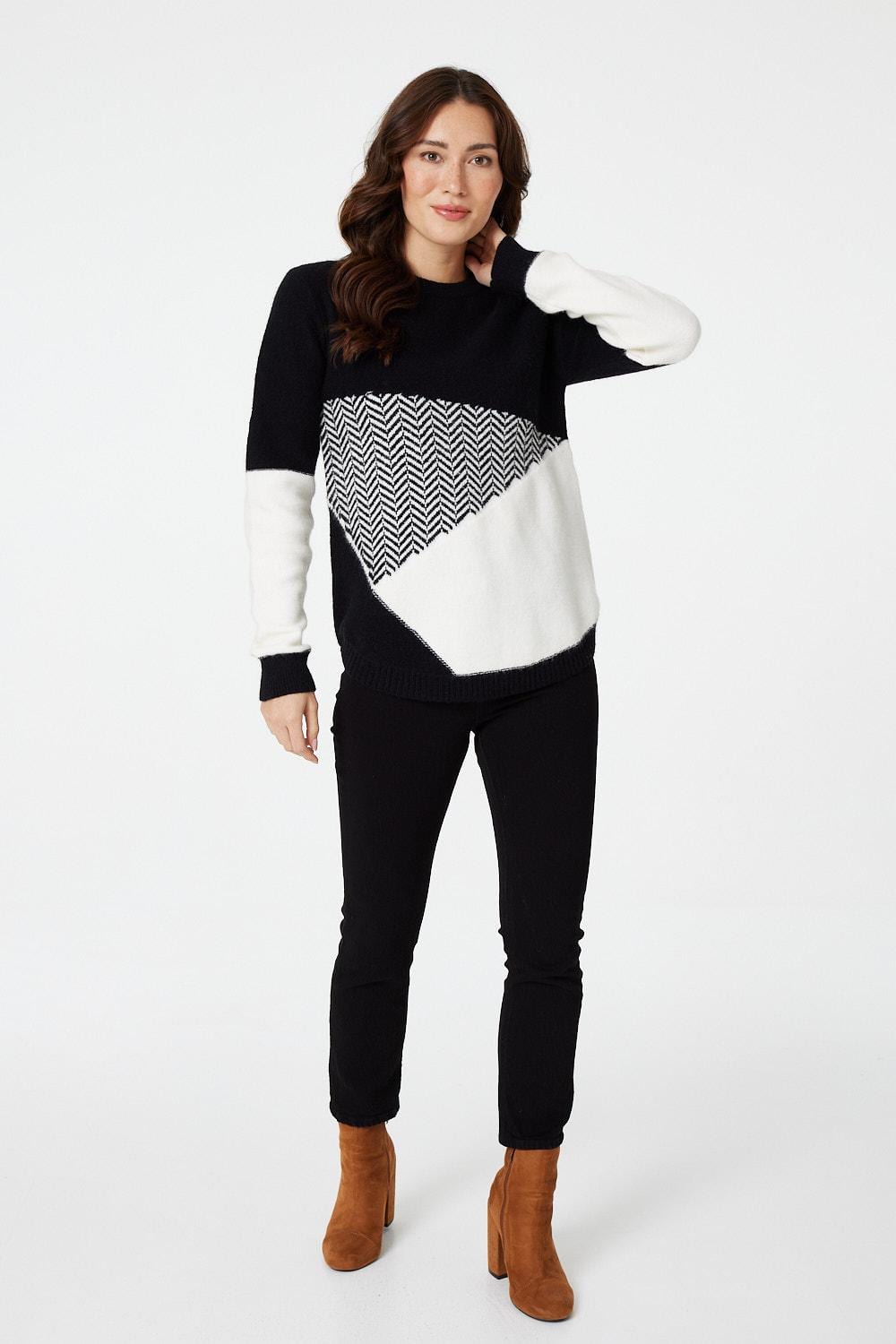 Black | Colour Block Knitted Jumper