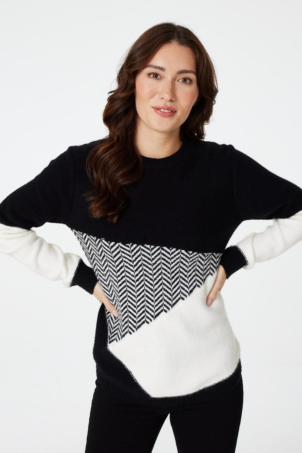 Black | Colour Block Knitted Jumper