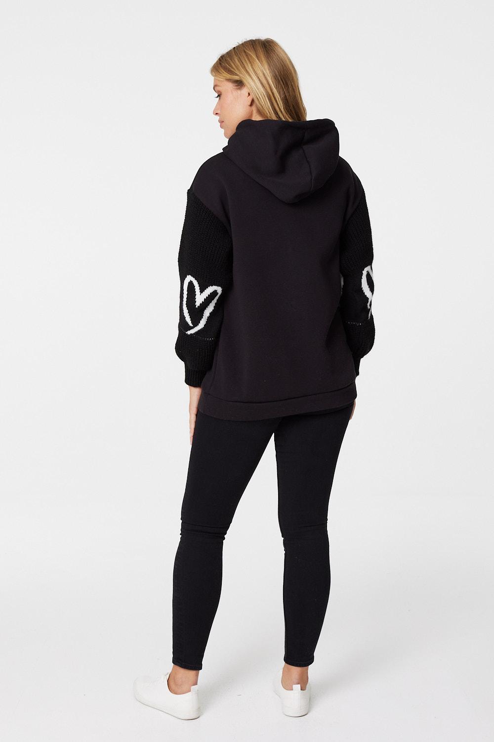 Black | Heart Print Knit Sleeve Jumper