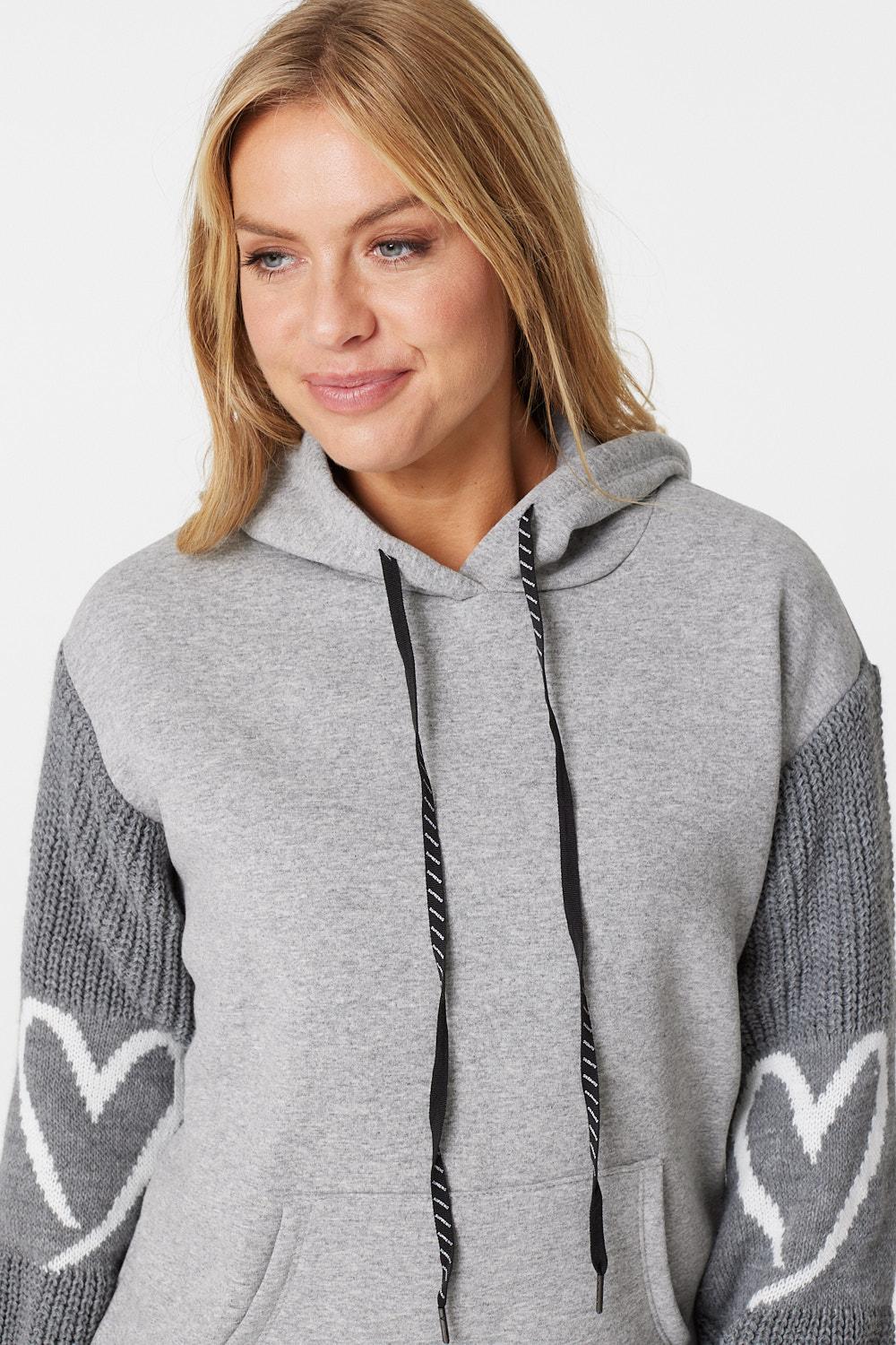 Grey | Heart Print Knit Sleeve Jumper