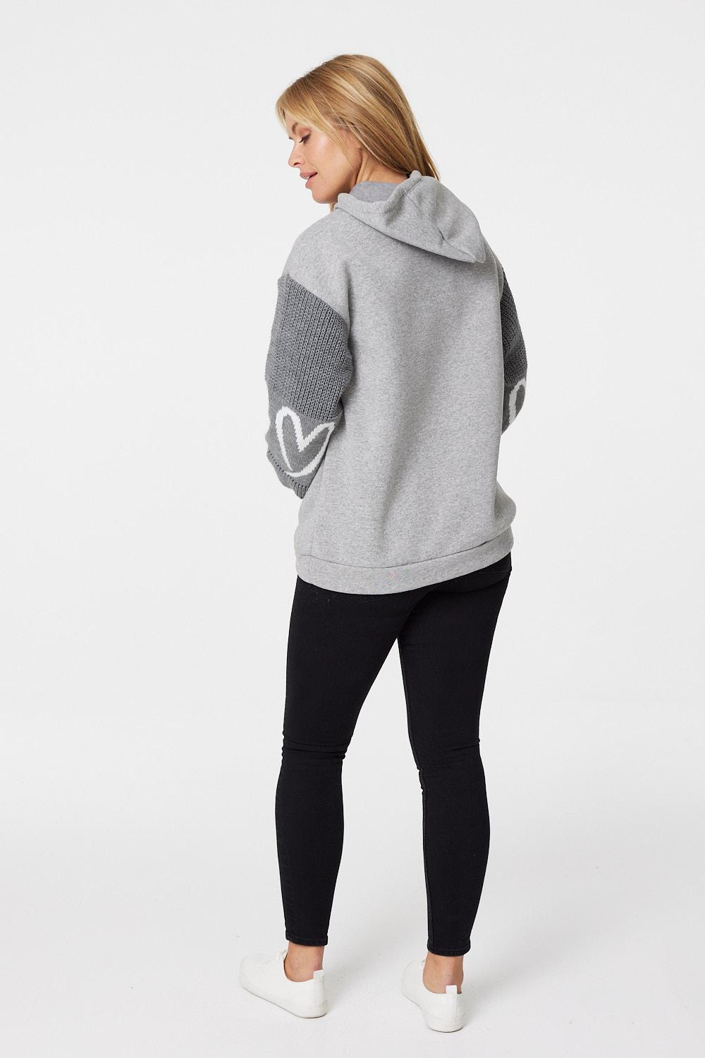 Grey | Heart Print Knit Sleeve Jumper