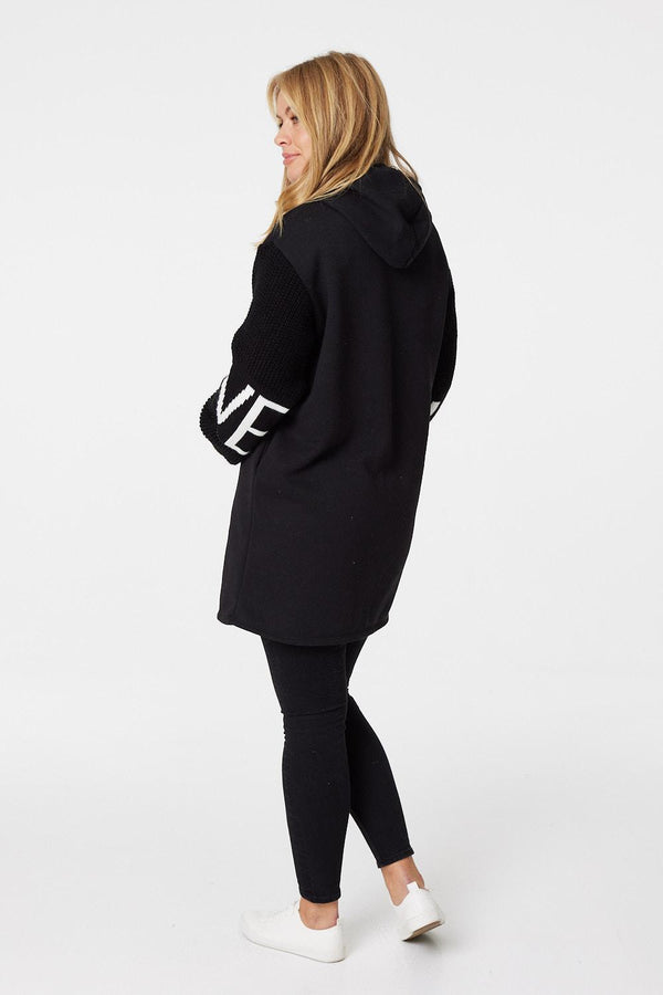 Black | Printed Knit Sleeve Hooded Jumper