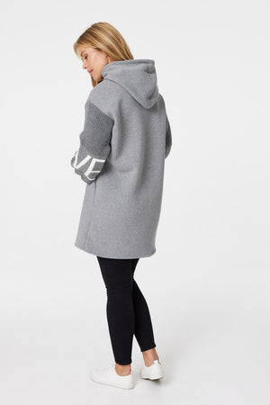 Grey | Printed Knit Sleeve Hooded Jumper