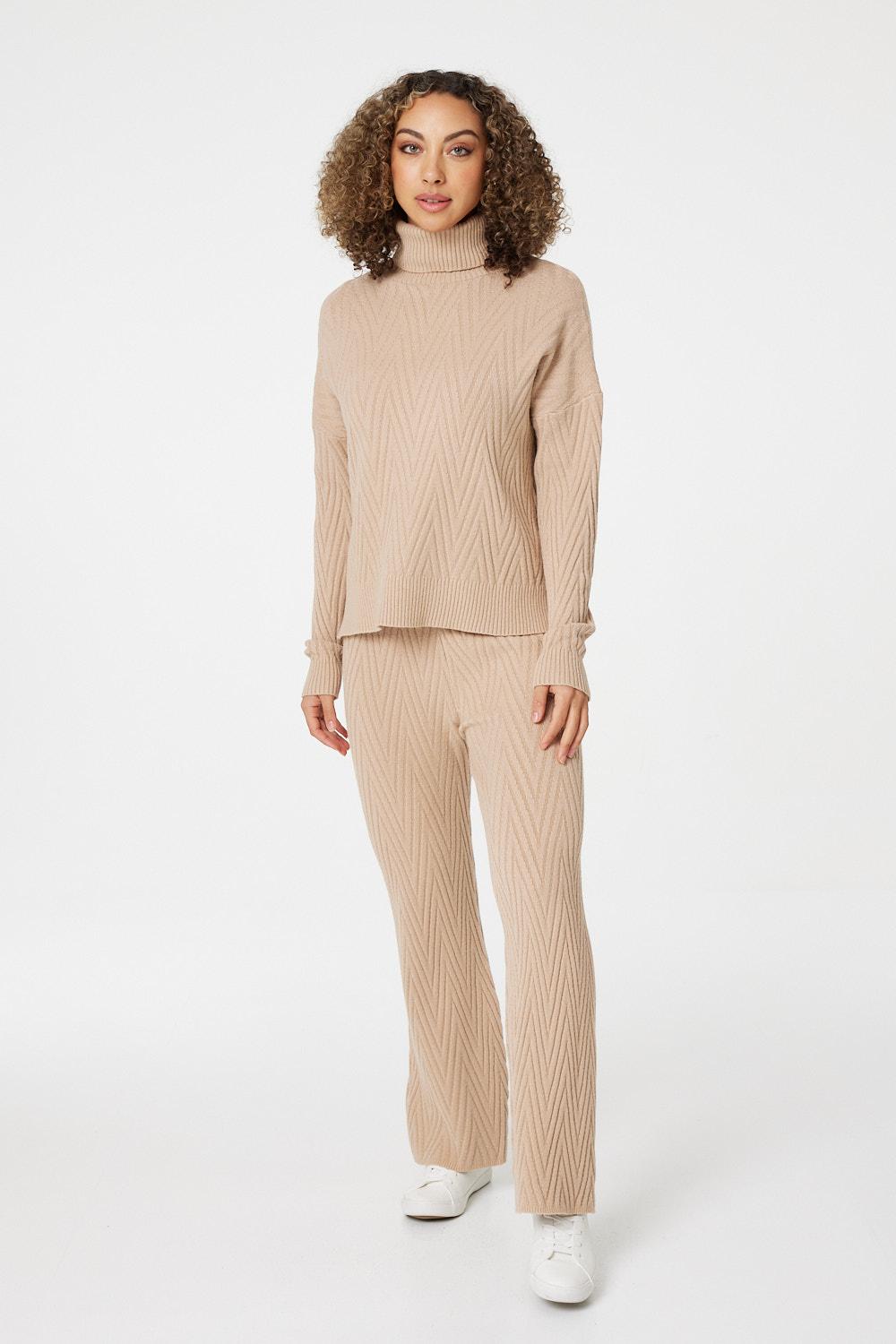 Beige | Zig Zag Turtle Neck Knitted Jumper