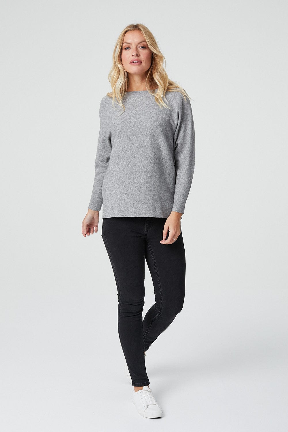 GREY | Long Sleeve Drop Shoulder Knitted Jumper