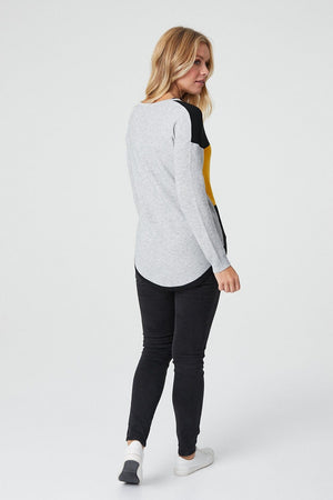 Mustard | Colour Block Long Sleeve Knitted Sweater