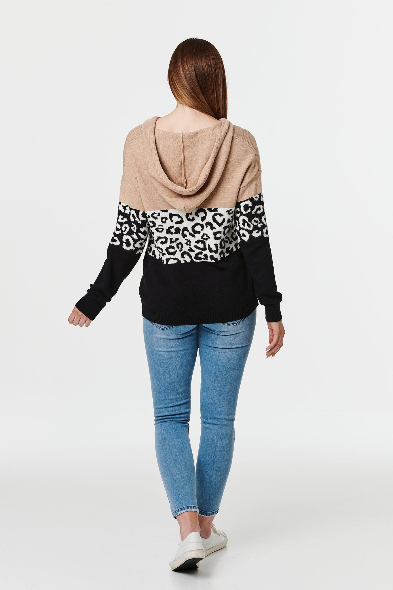 Beige | Animal Print Hooded Pullover