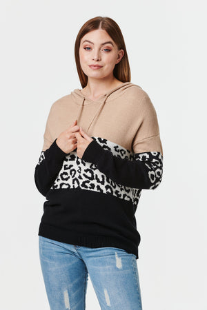 Beige | Animal Print Hooded Pullover