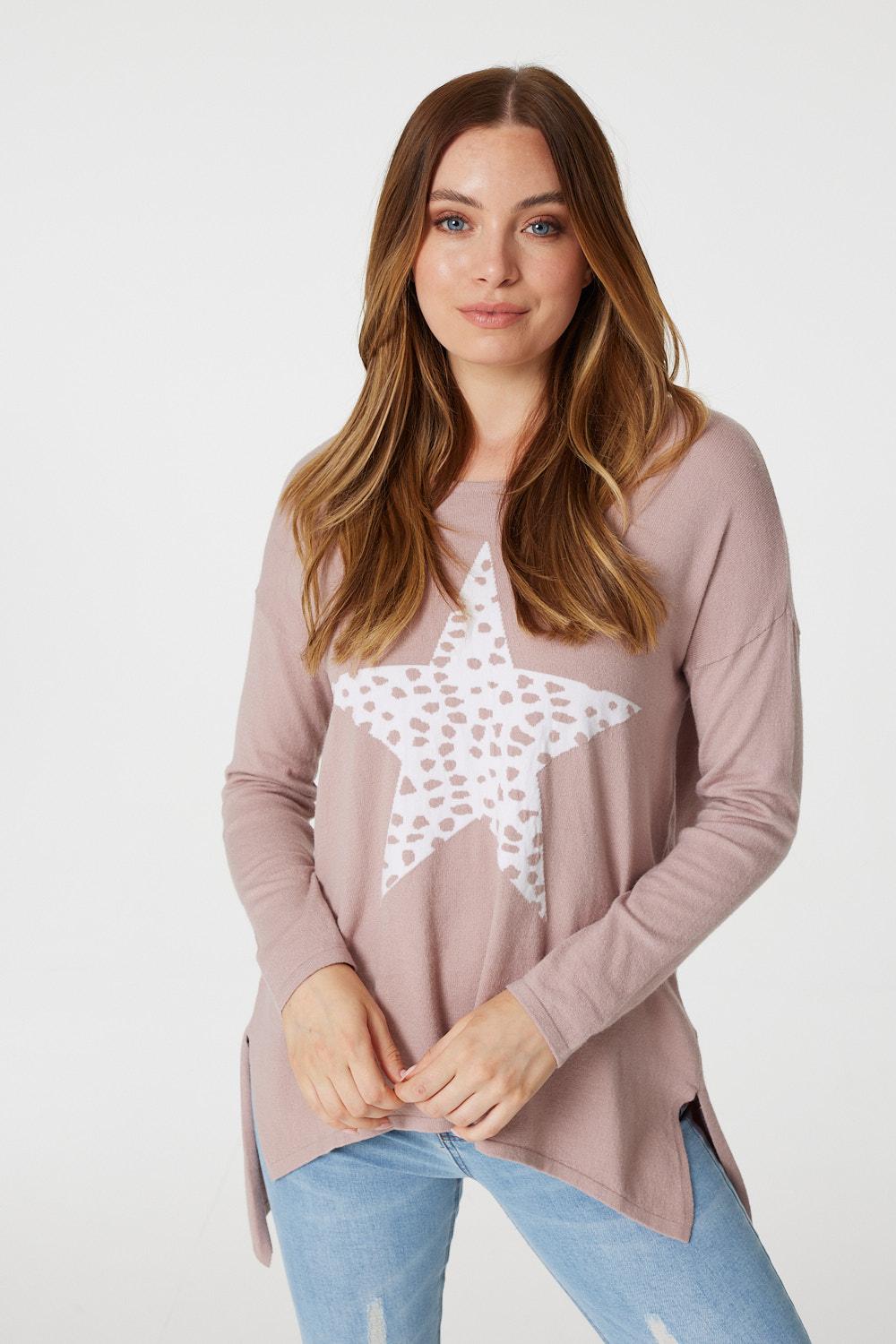 Pink | Star Print Hanky Hem Jumper