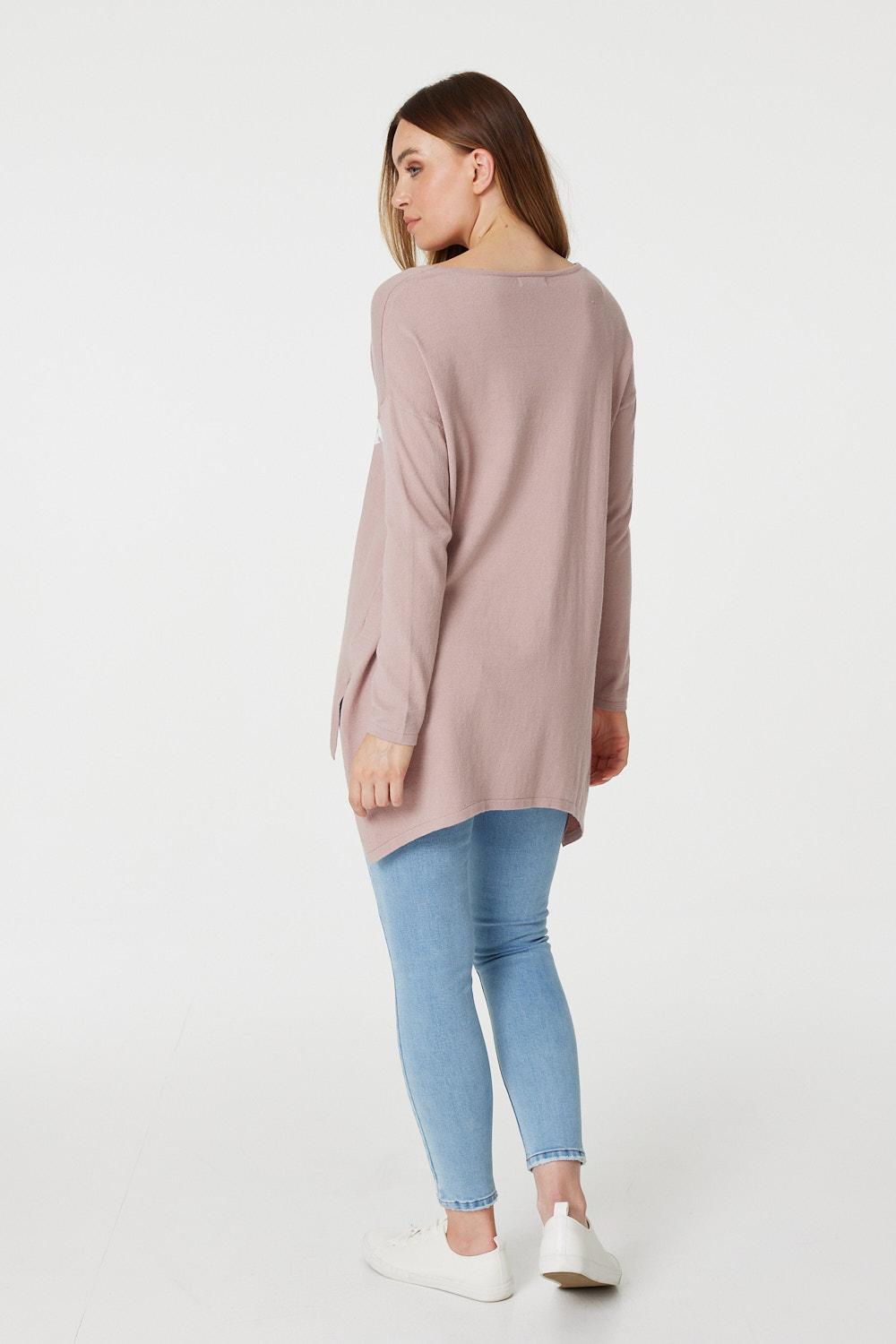 Pink | Star Print Hanky Hem Jumper