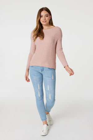 Pink | Ribbed Knit Long Sleeve Jumper