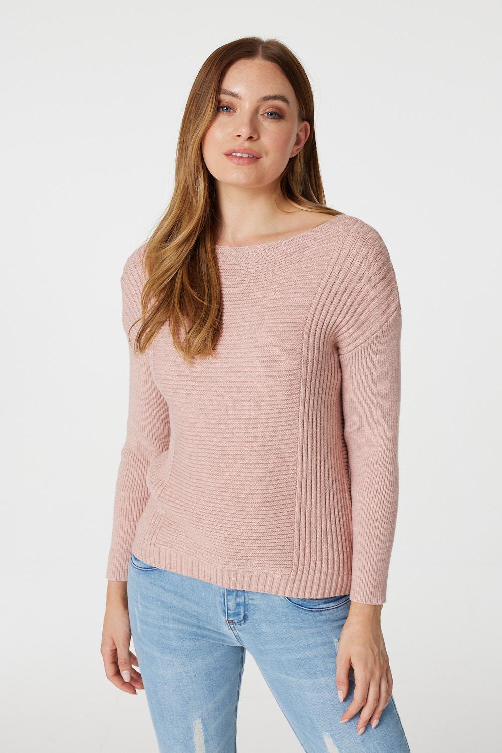 Pink | Ribbed Knit Long Sleeve Jumper