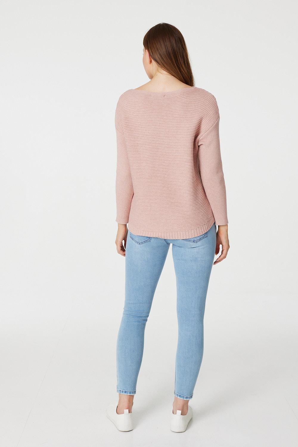 Pink | Ribbed Knit Long Sleeve Jumper